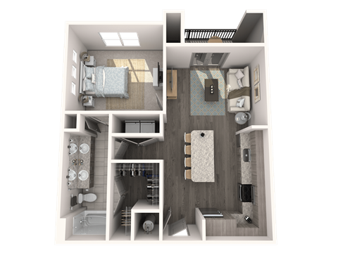 Floor plan for 1 bed, 1 bath, 795 sqft